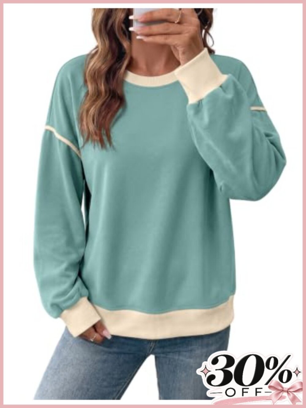 Women's Crewneck Color Block Sweatshirt Polyester Cotton Loose Fit